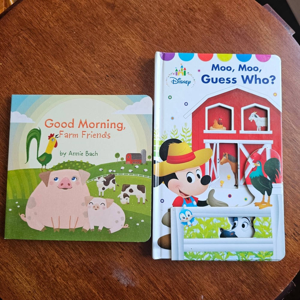 Disney Mickey Mouse Moo Moo Guess Who and Good Morning Farm Friends Board Books